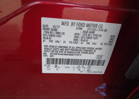 2017 Ford Edge Titanium z USA, uszkodzony, nr VIN 2FMPK4K96HBB77573